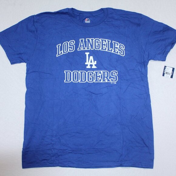 Los Angeles Dodger Men Blue Tee Shirt Short Sleeve Majestic Heart Size XL - Picture 1 of 10